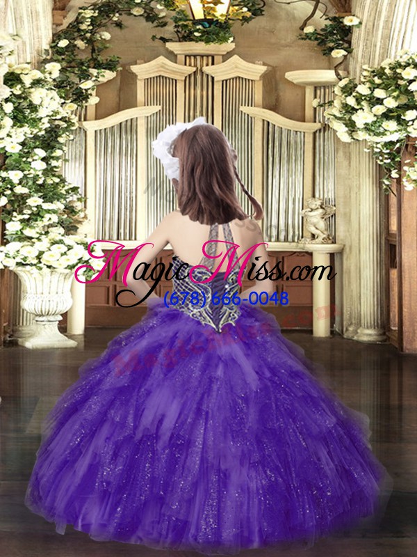 wholesale halter top sleeveless lace up pageant dress toddler purple tulle