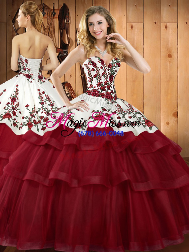 wholesale wine red sweetheart neckline embroidery sweet 16 dresses sleeveless lace up