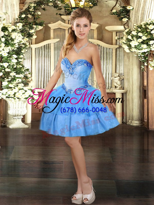 wholesale affordable sweetheart sleeveless sweet 16 dresses floor length beading and ruffled layers baby blue organza