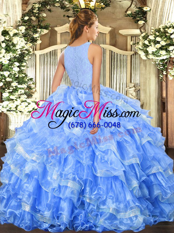wholesale blue 15th birthday dress military ball and sweet 16 and quinceanera with lace and ruffled layers scoop sleeveless clasp handle