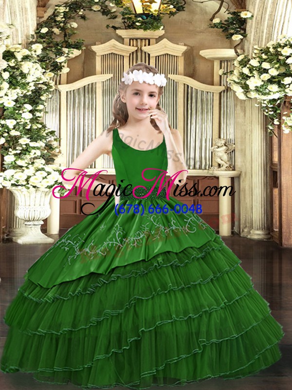wholesale unique organza sleeveless floor length little girl pageant gowns and beading and embroidery and ruffled layers