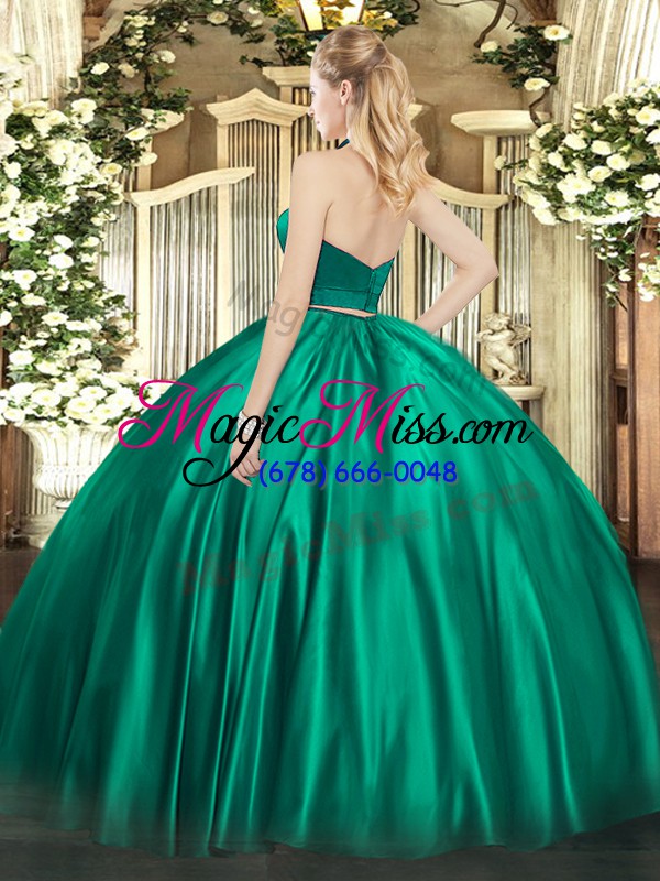 wholesale halter top sleeveless zipper sweet 16 dresses green satin