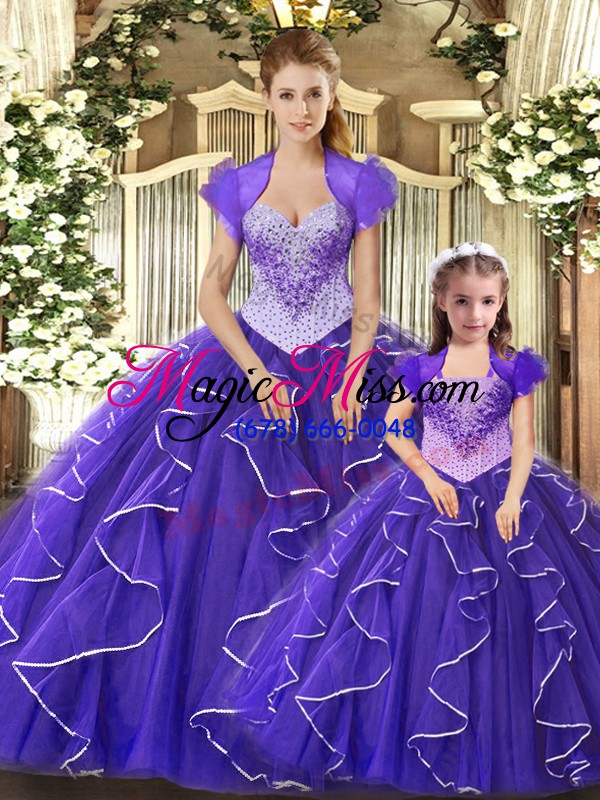 wholesale high end purple lace up scoop beading and ruffles sweet 16 dress tulle sleeveless