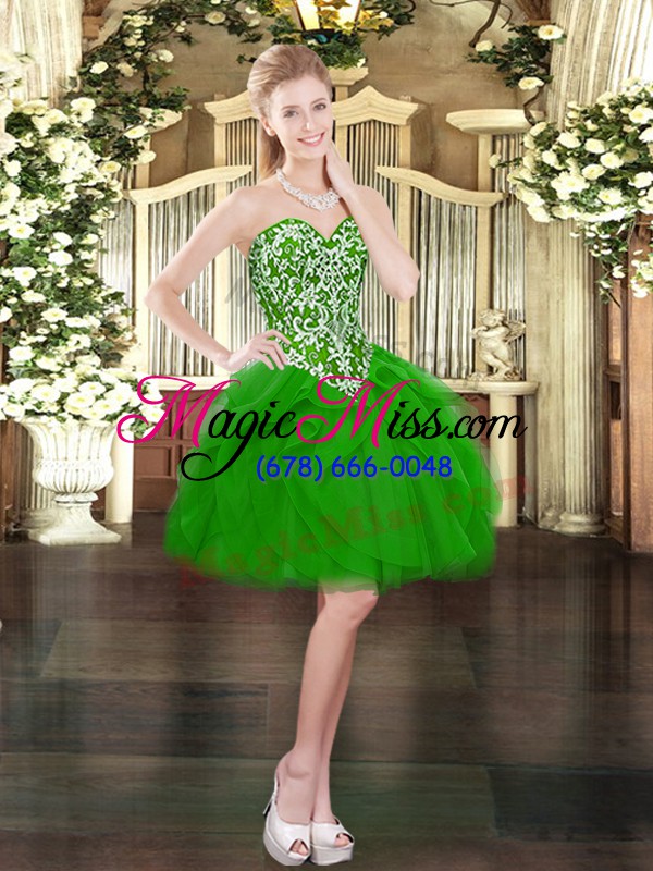 wholesale cheap green lace up quinceanera dresses beading and ruffles sleeveless floor length