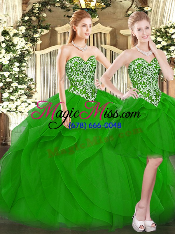 wholesale cheap green lace up quinceanera dresses beading and ruffles sleeveless floor length
