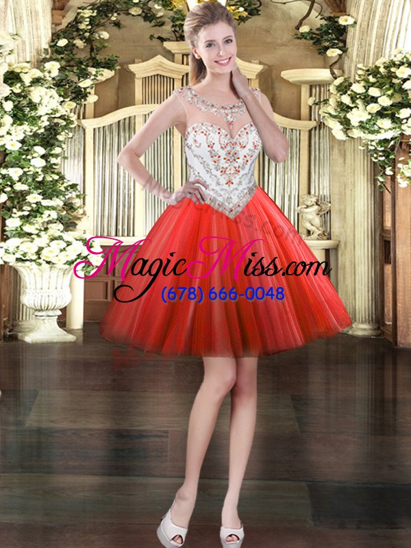 wholesale floor length zipper ball gown prom dress coral red for military ball and sweet 16 and quinceanera with beading