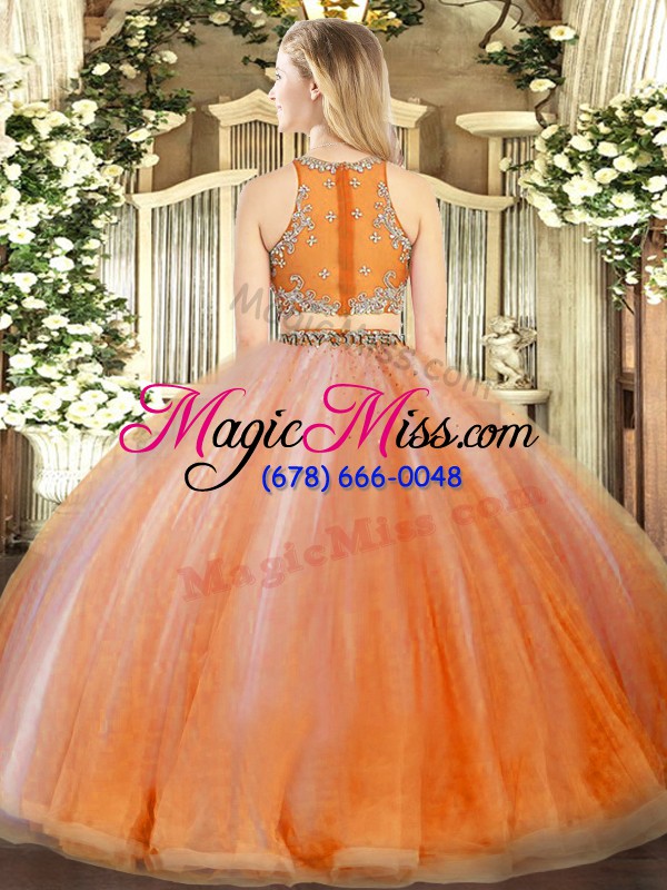 wholesale glorious orange red zipper sweet 16 dress beading and ruffles sleeveless floor length