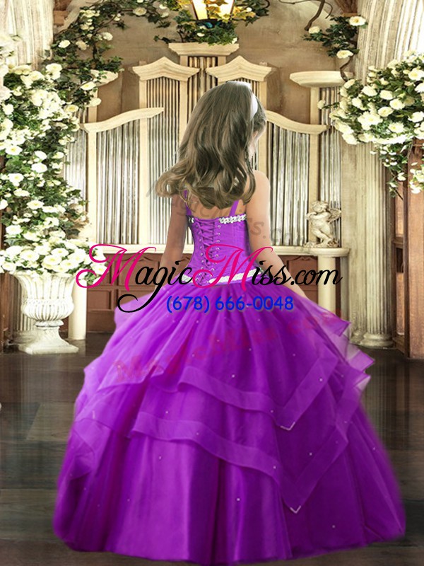 wholesale stunning purple straps lace up appliques and ruffled layers girls pageant dresses sleeveless