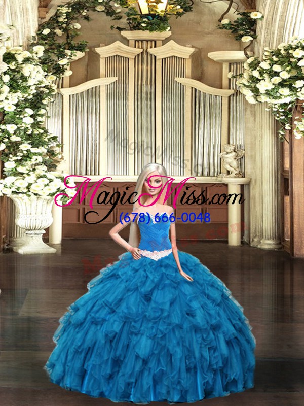 wholesale unique ruffles 15 quinceanera dress teal lace up sleeveless floor length