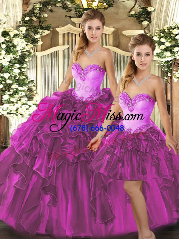 wholesale fuchsia sweet 16 quinceanera dress military ball and sweet 16 and quinceanera with beading and ruffles sweetheart sleeveless lace up