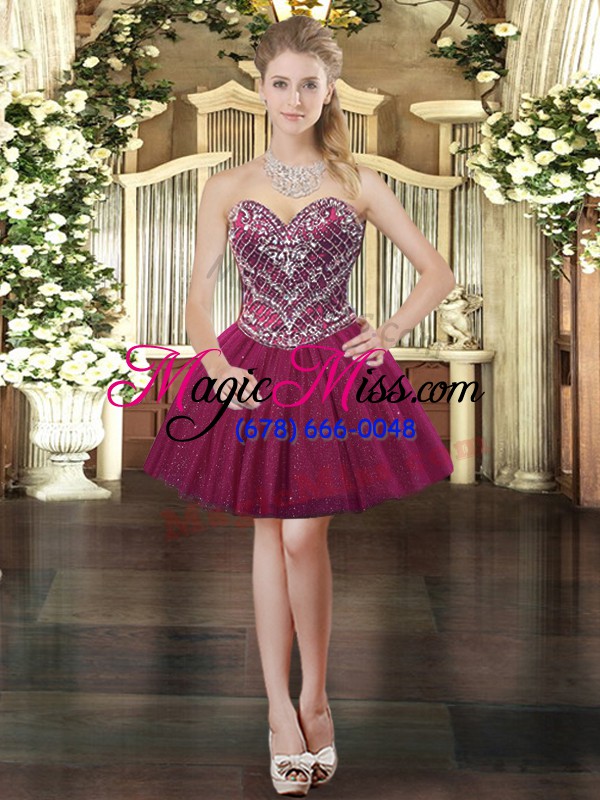 wholesale wonderful tulle sweetheart sleeveless lace up beading sweet 16 dress in fuchsia