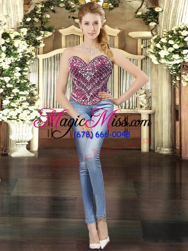 wholesale wonderful tulle sweetheart sleeveless lace up beading sweet 16 dress in fuchsia