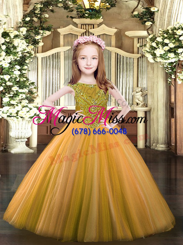 wholesale orange sleeveless tulle zipper kids pageant dress for party and quinceanera