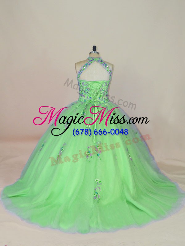 wholesale sleeveless brush train lace up appliques and embroidery sweet 16 dresses