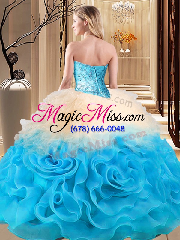 wholesale on sale multi-color lace up quinceanera gowns beading and ruffles sleeveless floor length