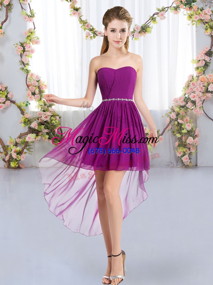 wholesale excellent purple lace up strapless beading damas dress chiffon sleeveless