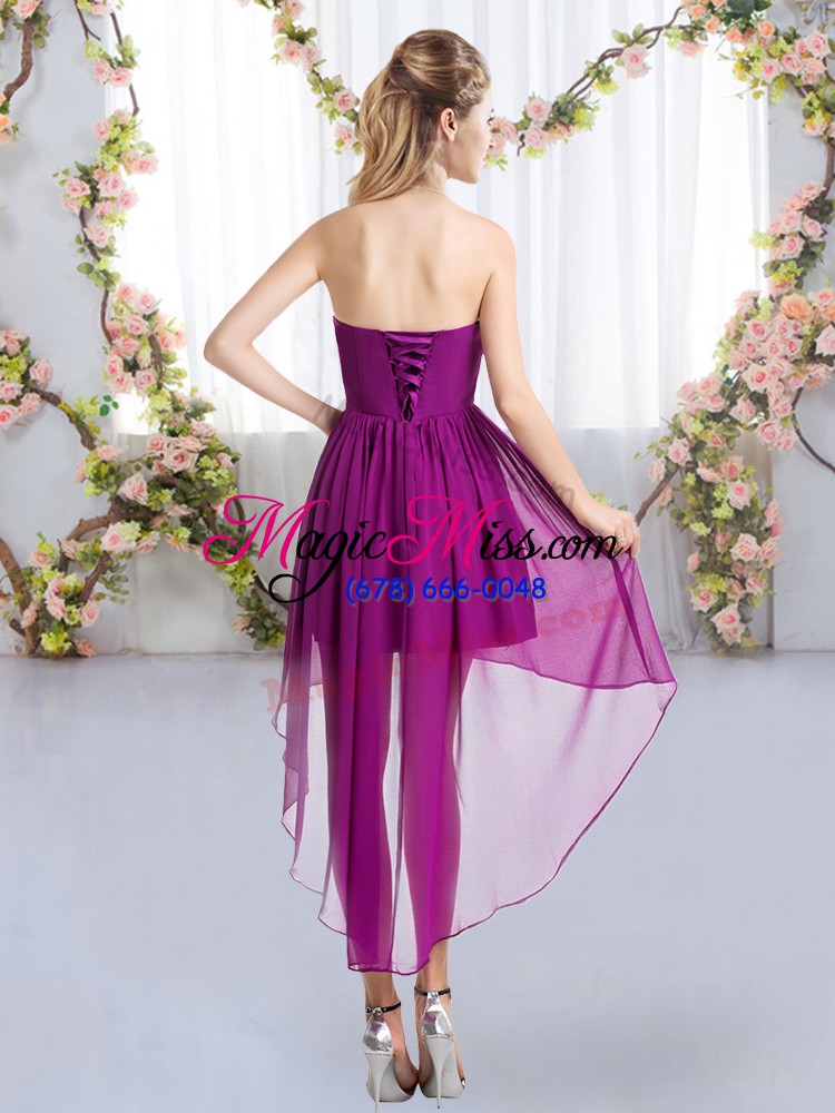wholesale excellent purple lace up strapless beading damas dress chiffon sleeveless