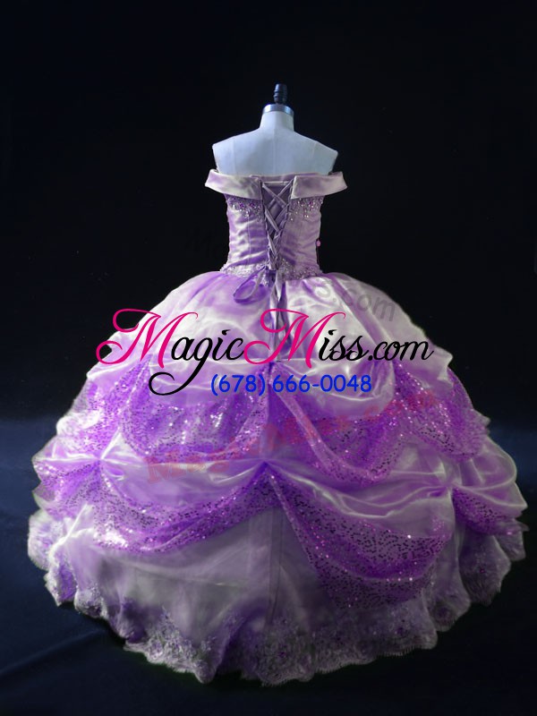 wholesale lavender quinceanera gown sweet 16 and quinceanera with beading and appliques and sequins off the shoulder sleeveless lace up