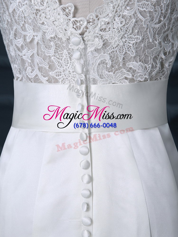 wholesale sleeveless beading and lace backless wedding dresses with white brush train