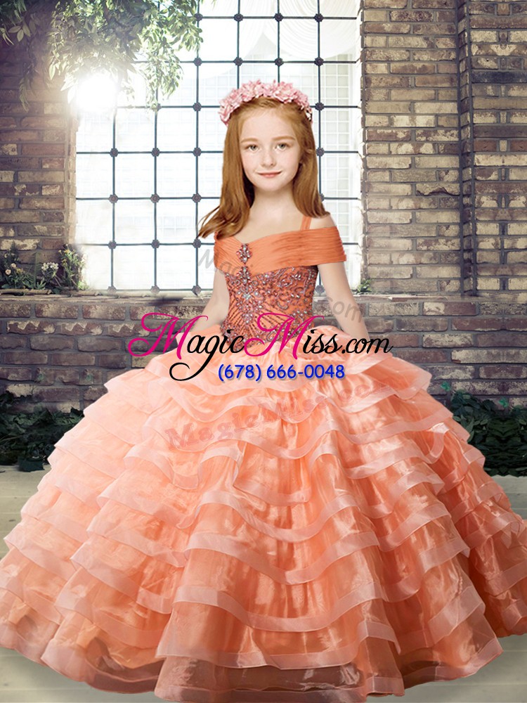 wholesale best organza long sleeves little girls pageant dress brush train and beading and ruffled layers