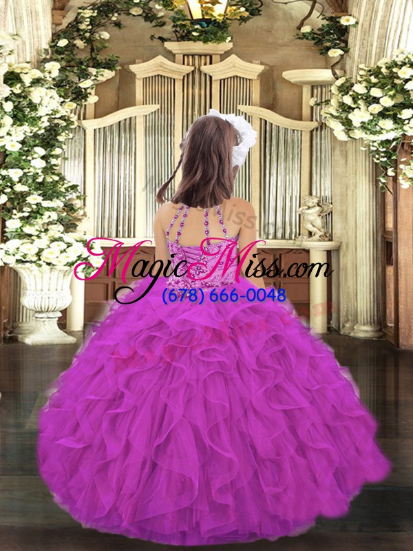wholesale scoop sleeveless tulle little girls pageant dress beading and ruffles lace up