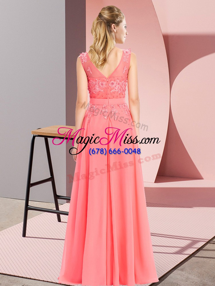 wholesale scoop sleeveless quinceanera court dresses floor length beading and appliques blue chiffon