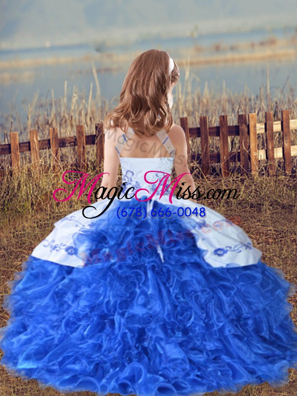 wholesale lace up girls pageant dresses beading and embroidery and ruffles sleeveless floor length