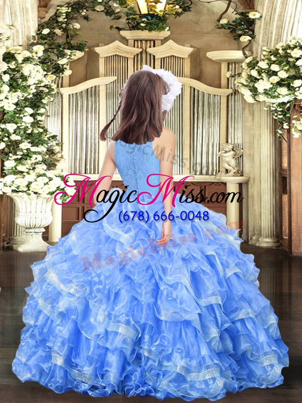 wholesale floor length gold little girl pageant gowns organza sleeveless beading and ruffled layers