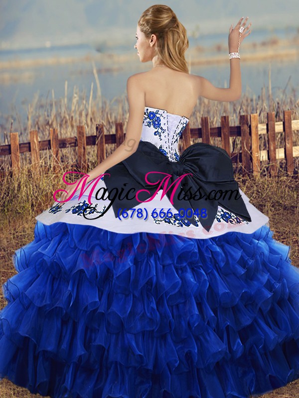wholesale sweetheart sleeveless organza 15th birthday dress embroidery and ruffled layers and bowknot lace up