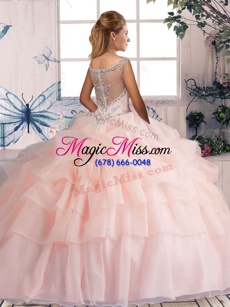 wholesale edgy zipper quinceanera dress fuchsia for military ball and sweet 16 and quinceanera with beading and pick ups brush train