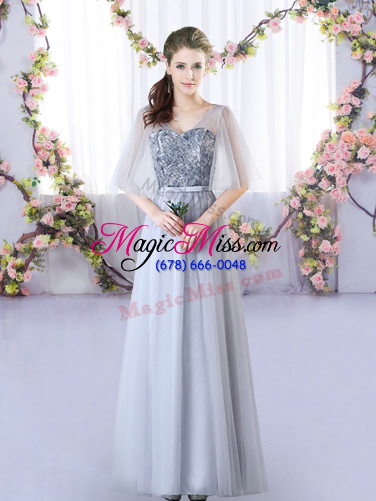 wholesale sexy grey sleeveless tulle lace up quinceanera court dresses for wedding party