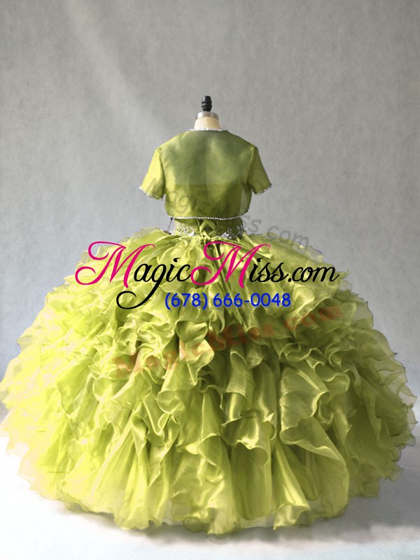 wholesale fantastic olive green organza lace up 15th birthday dress sleeveless floor length beading and ruffles