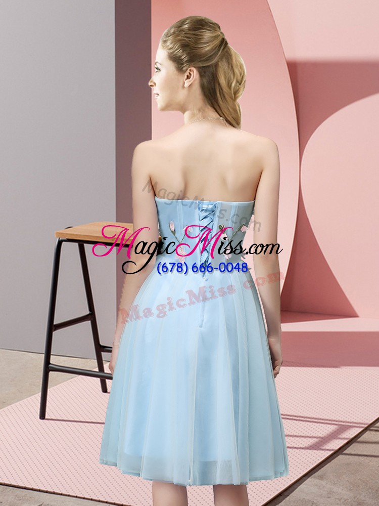 wholesale peach tulle lace up sweetheart sleeveless knee length wedding guest dresses appliques