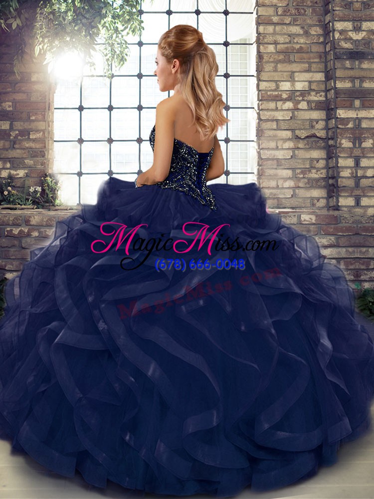 wholesale stunning sweetheart sleeveless quince ball gowns floor length beading and ruffles lavender tulle