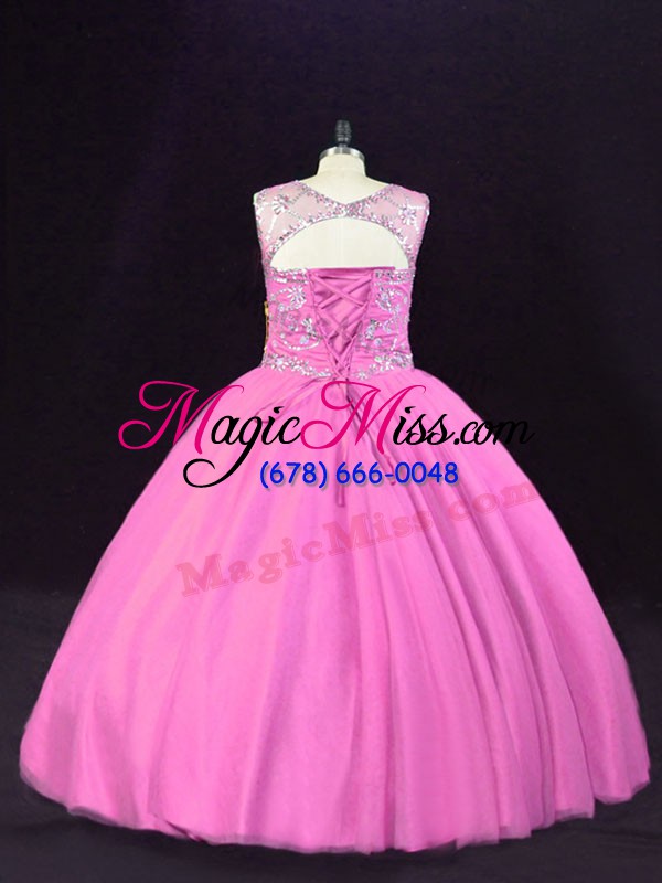 wholesale pink quince ball gowns sweet 16 and quinceanera with beading scoop sleeveless lace up