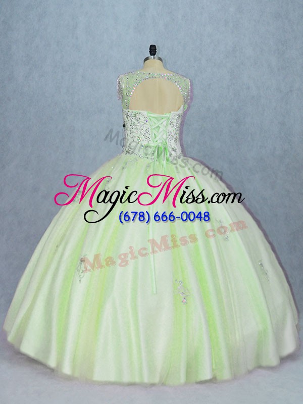 wholesale exceptional yellow green lace up v-neck beading 15th birthday dress tulle sleeveless