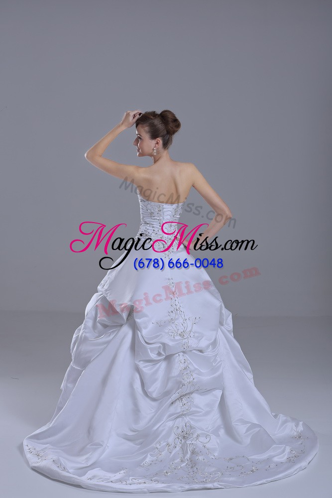 wholesale vintage sweetheart sleeveless brush train lace up wedding dress white taffeta