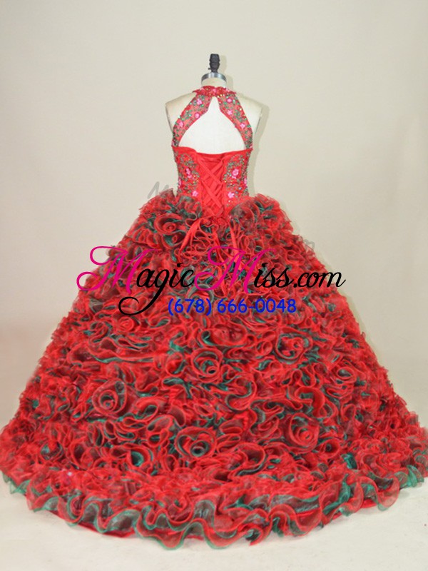 wholesale suitable multi-color lace up quinceanera dresses embroidery sleeveless brush train