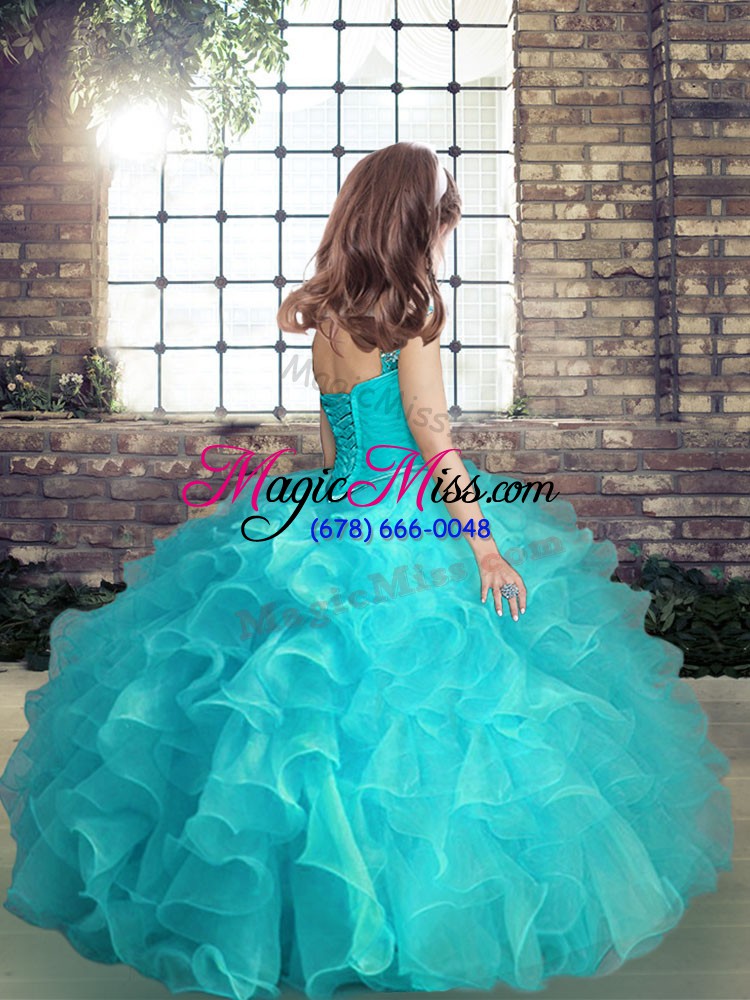 wholesale unique sleeveless beading and ruffles and ruching lace up little girls pageant gowns