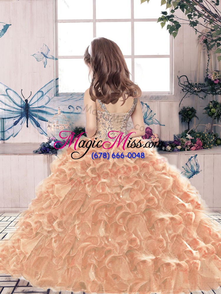 wholesale graceful purple ball gowns scoop sleeveless organza floor length lace up beading and ruffles little girls pageant gowns