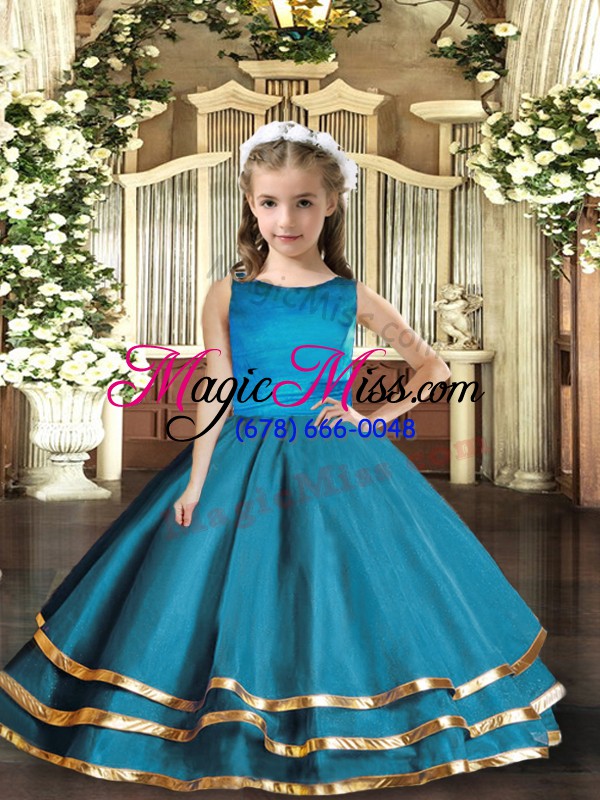wholesale charming scoop sleeveless little girls pageant dress wholesale floor length ruffled layers teal organza