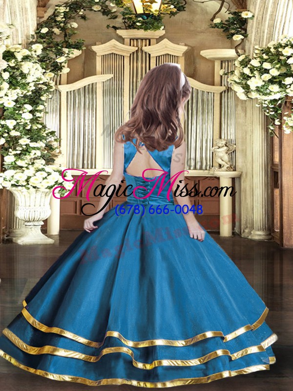 wholesale charming scoop sleeveless little girls pageant dress wholesale floor length ruffled layers teal organza