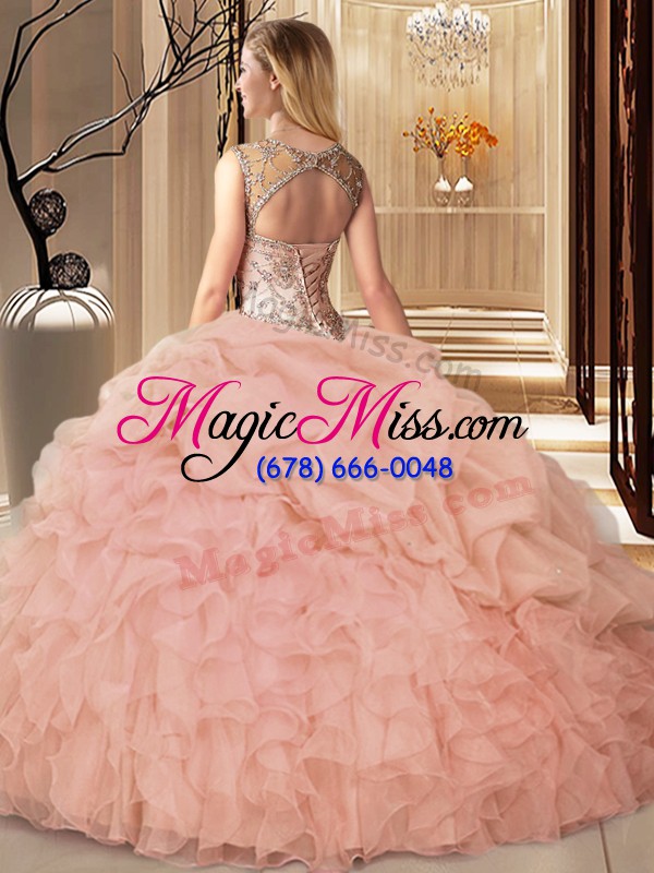 wholesale sleeveless lace up floor length beading and ruffles quinceanera dresses