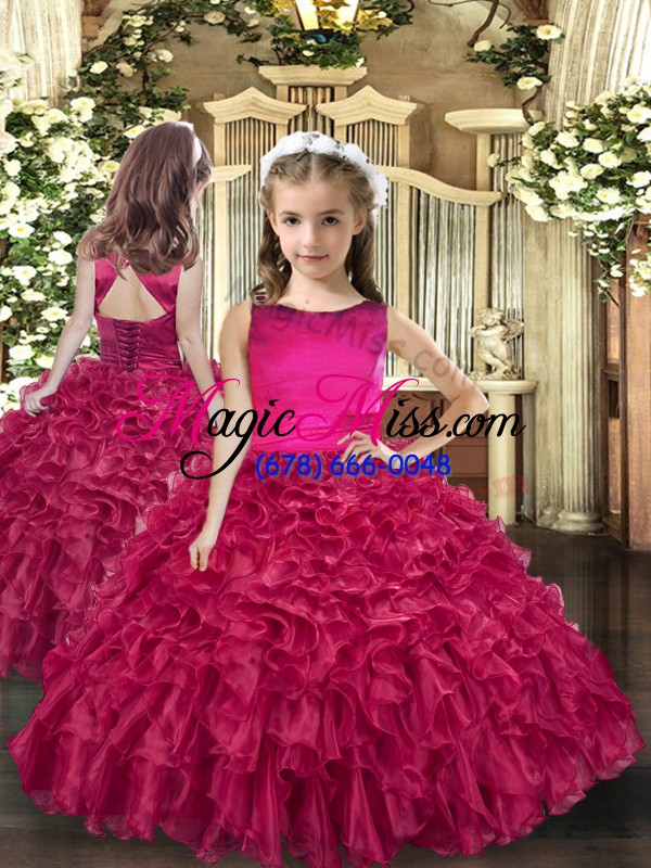 wholesale free and easy fuchsia ball gowns organza scoop sleeveless ruffles floor length lace up sweet 16 quinceanera dress