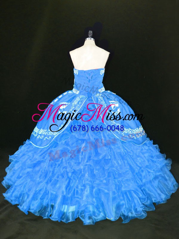 wholesale organza sleeveless floor length quinceanera gown and embroidery and ruffles