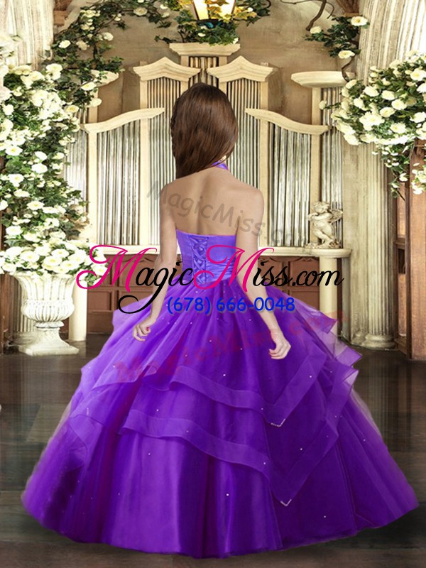 wholesale floor length lace up little girl pageant dress hot pink for party and sweet 16 and wedding party with ruffled layers