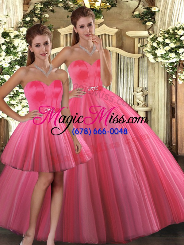 wholesale coral red ball gown prom dress sweet 16 and quinceanera with beading sweetheart sleeveless lace up