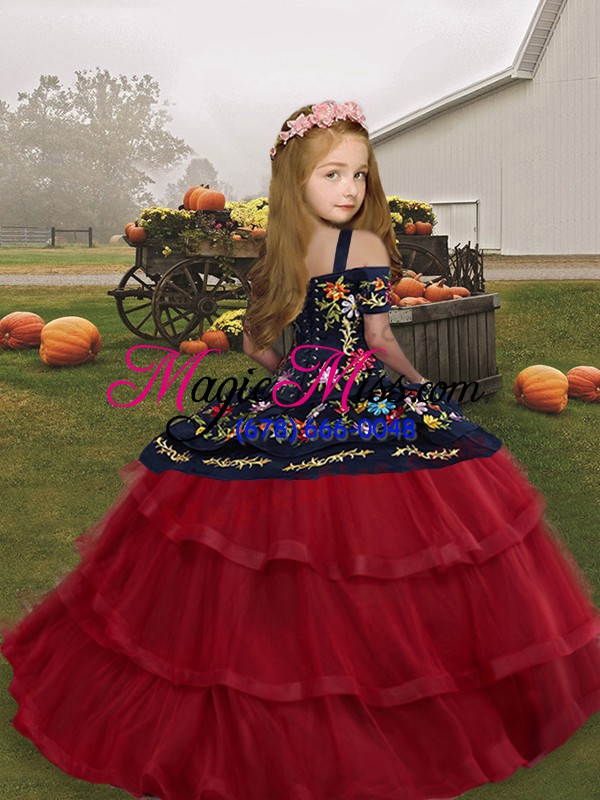 wholesale tulle long sleeves floor length little girls pageant gowns and embroidery
