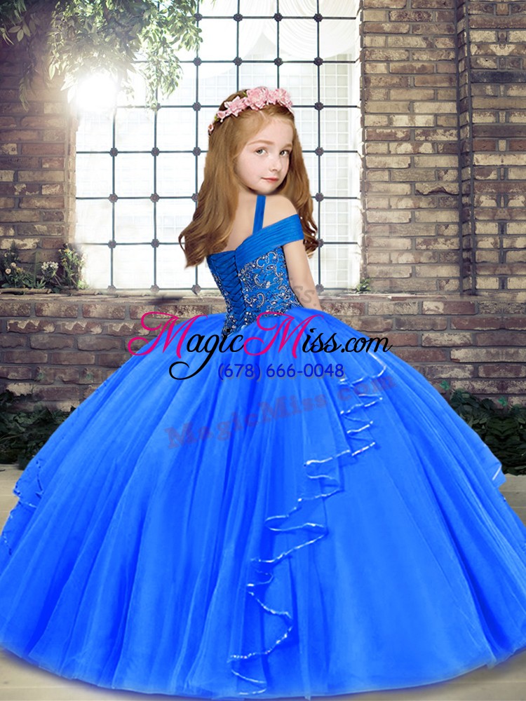 wholesale ball gowns child pageant dress red straps tulle sleeveless floor length lace up