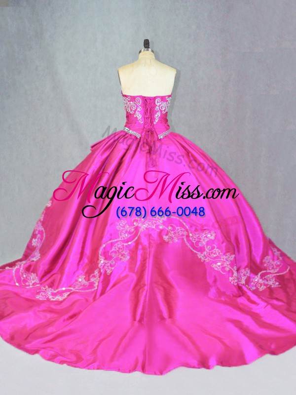 wholesale sweetheart sleeveless satin and tulle vestidos de quinceanera beading and embroidery court train lace up